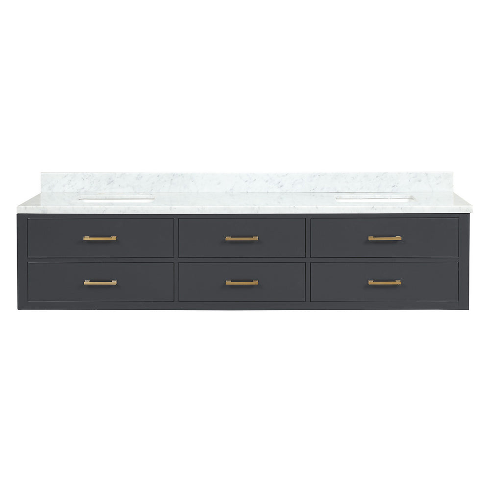 English Elm Black Double Bath Vanity 84" W x 22" D with Carrara Marble Top, Solid Wood Frame, Soft-Close Drawers B2731P258134