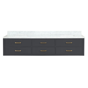English Elm Black Double Bath Vanity 84" W x 22" D with Carrara Marble Top, Solid Wood Frame, Soft-Close Drawers B2731P258134