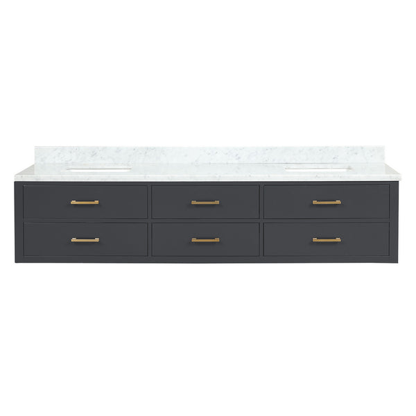 English Elm Black Double Bath Vanity 84" W x 22" D with Carrara Marble Top, Solid Wood Frame, Soft-Close Drawers B2731P258134