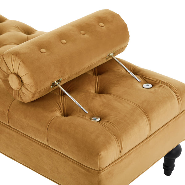 English Elm Modern Tufted Velvet Bench with Gourd Legs and Pillows for Bedroom Entryway Yellow N761P335807L