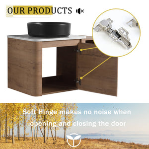 English Elm 36'' Wall-Mounted Bathroom Vanity With Ceramic Vessel Sink, Soft-Close Door & Stylish Storage Shelves W999S00407
