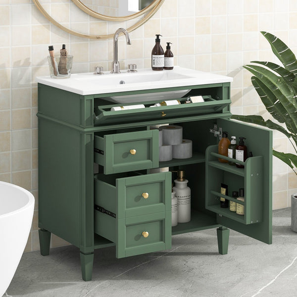 English Elm 30'' Modern Bathroom Vanity With Ceramic Sink, Ample Storage & Soft-Close Drawers For Elegance N710P206904F