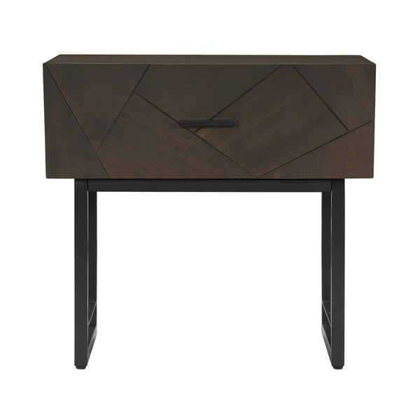 English Elm Marquis Oak Wood Single Drawer Nightstand with Black Metal Legs for Modern Bedroom B2736P464850
