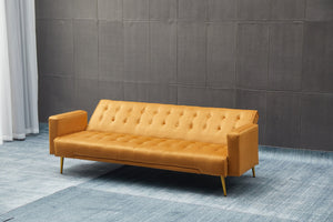 English Elm Sofa Bed Velvet Upholstered Convertible with Gold Metal Legs for Studio Spaces Ginger B205P246430