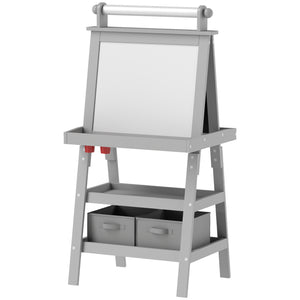 English Elm Qaba Double-Sided Kids Easel with Paper Roll, Magnetic Whiteboard & Chalkboard, Storage Tray Fun Gray W2225P229712