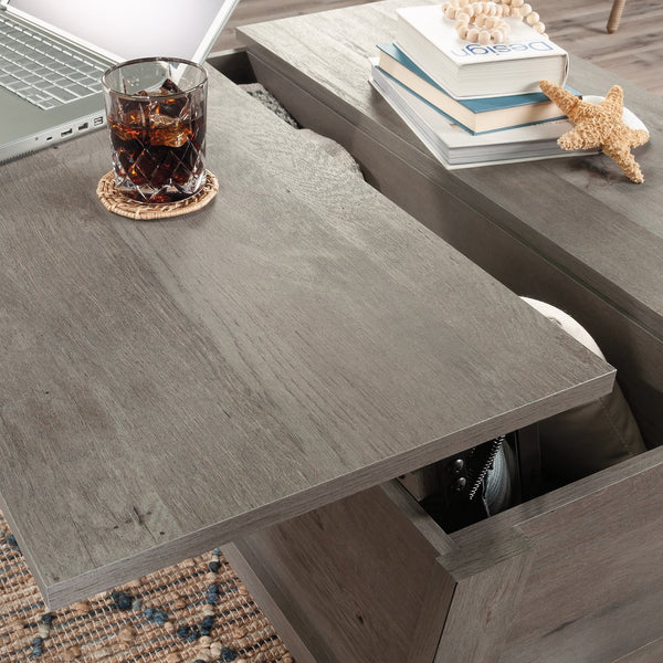 English Elm Lift-Top Coffee Table With Versatile Storage & Stylish Brown Finish For Modern Living Spaces B356P367796