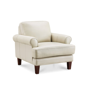 English Elm Dawn Leather Chair with Top-Grain Seating, Pocket Coil Cushions, Feather-Memory Foam Comfort, Durable Frame Off White B2705P338101