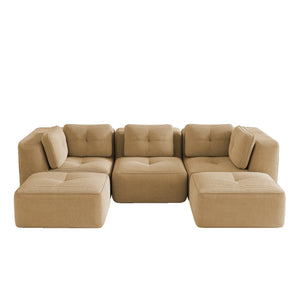 English Elm Modern Corduroy U-shaped Sectional with Tufted Cushions Deep Seat and Movable Ottomans Camel W714S01785