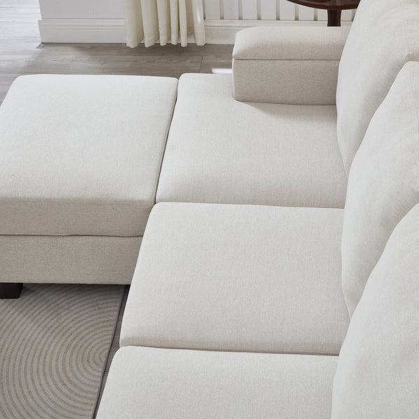 English Elm 86" Linen Sectional Sofa with Storage Ottoman Reversible Chaise for Small Spaces Beige W1669S00035
