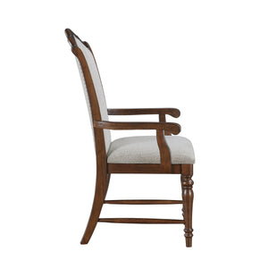 English Elm Formal Nine Piece Cherry Trestle Dining Set with Nailhead Upholstered Chairs Extendable B011S01374