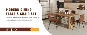 English Elm Table and Chair Set 5 Piece Wood Grain Top with Brown Techno Fabric Dining Seats W1151S04344