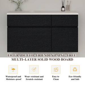 English Elm 31.5" Floating Bathroom Vanity Base Black Wood Grain Soft Close Modern Farmhouse W3136P500133