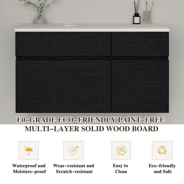 English Elm 31.5" Floating Bathroom Vanity Base Black Wood Grain Soft Close Modern Farmhouse W3136P500133