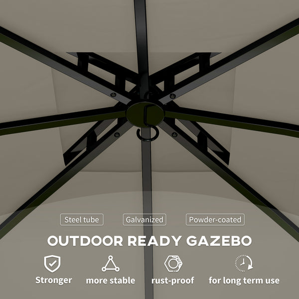 English Elm Double Tier Outdoor Gazebo with Arched Windows Steel Frame and Uv Resistant Polyester Canopy Light Gray T3971P426840