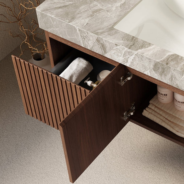 English Elm 48" Muri Oak Woodgrain Plywood Bathroom Vanity Cabinet with Soft Close Doors W2615P279391