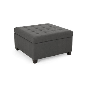 English Elm Upholstered Waffle Tufted Storage Ottoman with Birch Legs for Modern Living Rooms N757P377356E