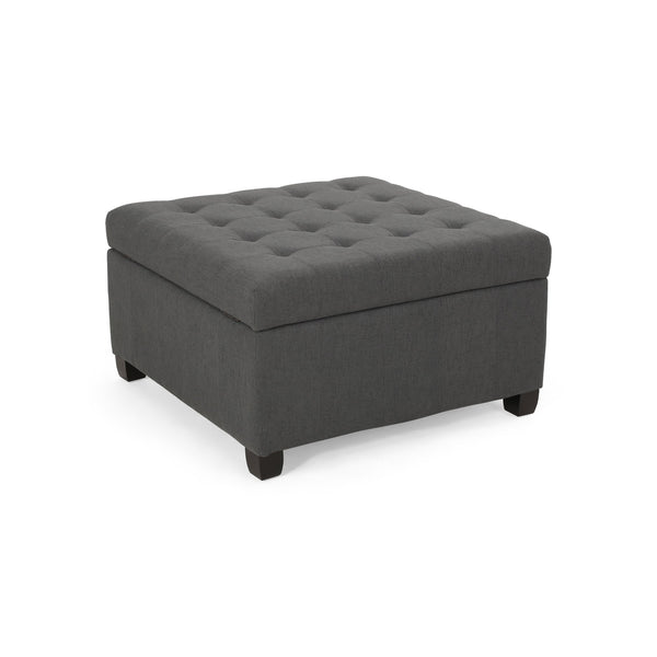 English Elm Upholstered Waffle Tufted Storage Ottoman with Birch Legs for Modern Living Rooms N757P377356E