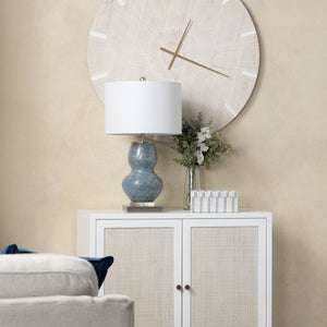 Crestview Collection 26.5"H Sculptural Blue Ceramic Table Lamp With Crystal Base, Silver Accents & White Linen Shade   Cvabs2424a