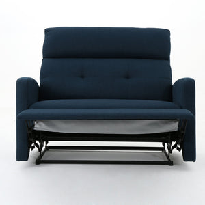 English Elm Christopher Knight Home® - Reclining Loveseat with Push-Back Recline, Plush Tufted Fabric Sofa, Compact Wall-Hugger Design Navy Blue 61372.00