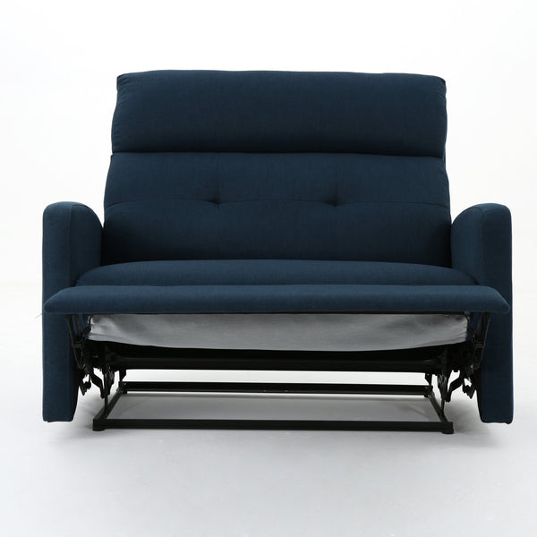English Elm Christopher Knight Home® - Reclining Loveseat with Push-Back Recline, Plush Tufted Fabric Sofa, Compact Wall-Hugger Design Navy Blue 61372.00
