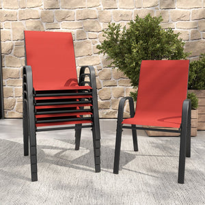 English Elm 6-piece Outdoor Dining Chair Set Powder Coated Metal Teslin Fabric Patio Seating Black+Red W3979P402401