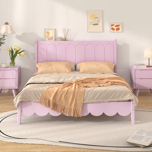 English Elm Full Size Wood Platform Bed Frame, Retro Style Bed With Rectangular Headboard,No Need Box Spring,Pink