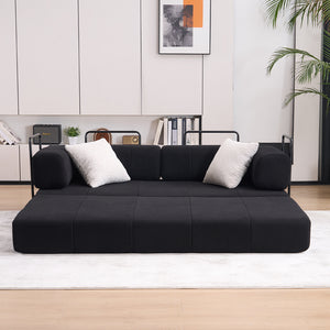 English Elm Folding Sofa Bed with Corduroy Cover, 78.5" Convertible Futon Couch, No-Assembly Foam Spring Mattress, Compact Sleeper for Living Room Black W2915P276677