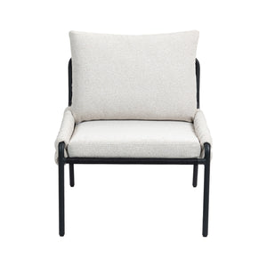 English Elm Modern Accent Lounge Chair with Braided Fabric Upholstery, Ergonomic Backrest, Plush Cushioning, Metal Frame, Adjustable Feet - Stylish Living Room Armchair Beige W2215P252349