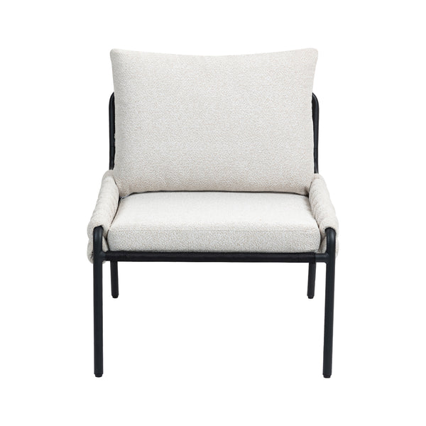 English Elm Modern Accent Lounge Chair with Braided Fabric Upholstery, Ergonomic Backrest, Plush Cushioning, Metal Frame, Adjustable Feet - Stylish Living Room Armchair Beige W2215P252349