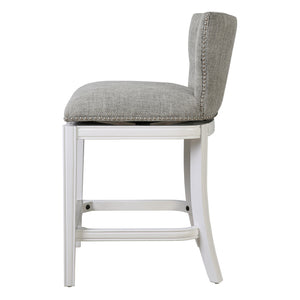 English Elm 26" Tufted Gray Upholstered Swivel Counterstool White Frame for Kitchen Islands B2751P436468