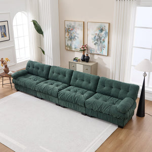 English Elm Modular Cloud Sectional Sofa Flannelette Upholstered Deep Seat with Plush Round Armrests Green W2120S00043