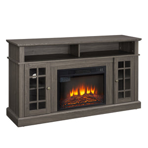 English Elm Classic Fireplace Entertainment Console with Glass Doors and Walnut Finish for Large Tvs W2275S00028