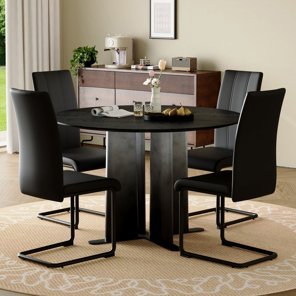 English Elm Modern Round 5 Piece Dining Set Upholstered Chairs Mdf Top for Kitchen Spaces W3875S00066
