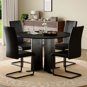 English Elm Modern Round 5 Piece Dining Set Upholstered Chairs Mdf Top for Kitchen Spaces W3875S00066
