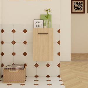 English Elm 12" Wall-mounted Oak Plywood Bathroom Linen Cabinet Slim Floating Single Door Storage W3450P440600