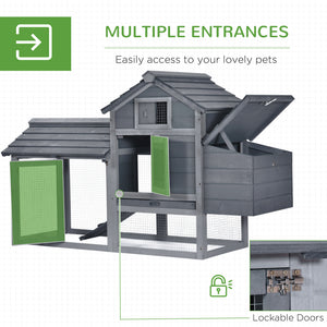 English Elm Pawhut Solid Fir Elevated Chicken Coop with Nesting Box and Run for Backyard Flocks W2225P217060
