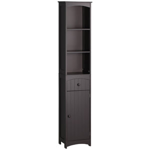 English Elm HOMCOM Tall Bathroom Linen Cabinet – Narrow Free-Standing MDF Tower with 3 Shelves, Drawer, Brown W2225P229566
