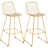 English Elm Homcom Modern Bar Stools, Metal Wire Bar Height Barstools, 30" Seat Height Bar Chairs For Kitchen With Back and Footrest, Set Of 2, Gold