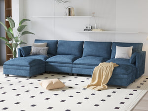 English Elm 141.5'' Large U-Shaped 6-Seater Sofa With Movable Ottoman, Modern Fabric Couch For Ultimate Comfort W680S00042