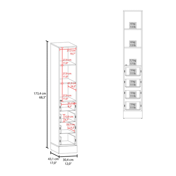 English Elm Wengue Tall Linen Cabinet with Four Drawers and Open Shelves for Bathroom Storage B062P461069