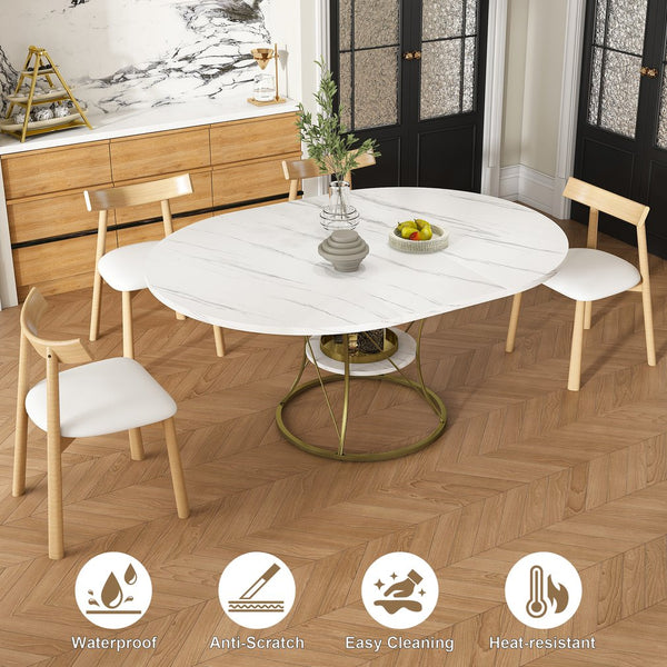 English Elm 43 Inch Foldable Mdf Dining Set with Pu Cushioned Solid Wood Chairs Space Saving White W2700S00139