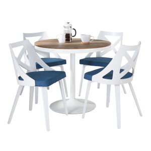 English Elm Dakota-Charlotte 5-Piece Dining Set: Modern White Metal Frame, Brown Bamboo Top & Blue Cushions B202S01483