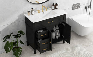 English Elm 36" Modern Bathroom Vanity with Ceramic Sink, Solid Wood + MDF Frame, Sleek Freestanding Design Black N725P195410B