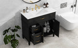 English Elm 36" Bathroom Vanity With Sink, Black Bathroom Cabinet With Drawers, Solid Frame and Mdf Board, One Package