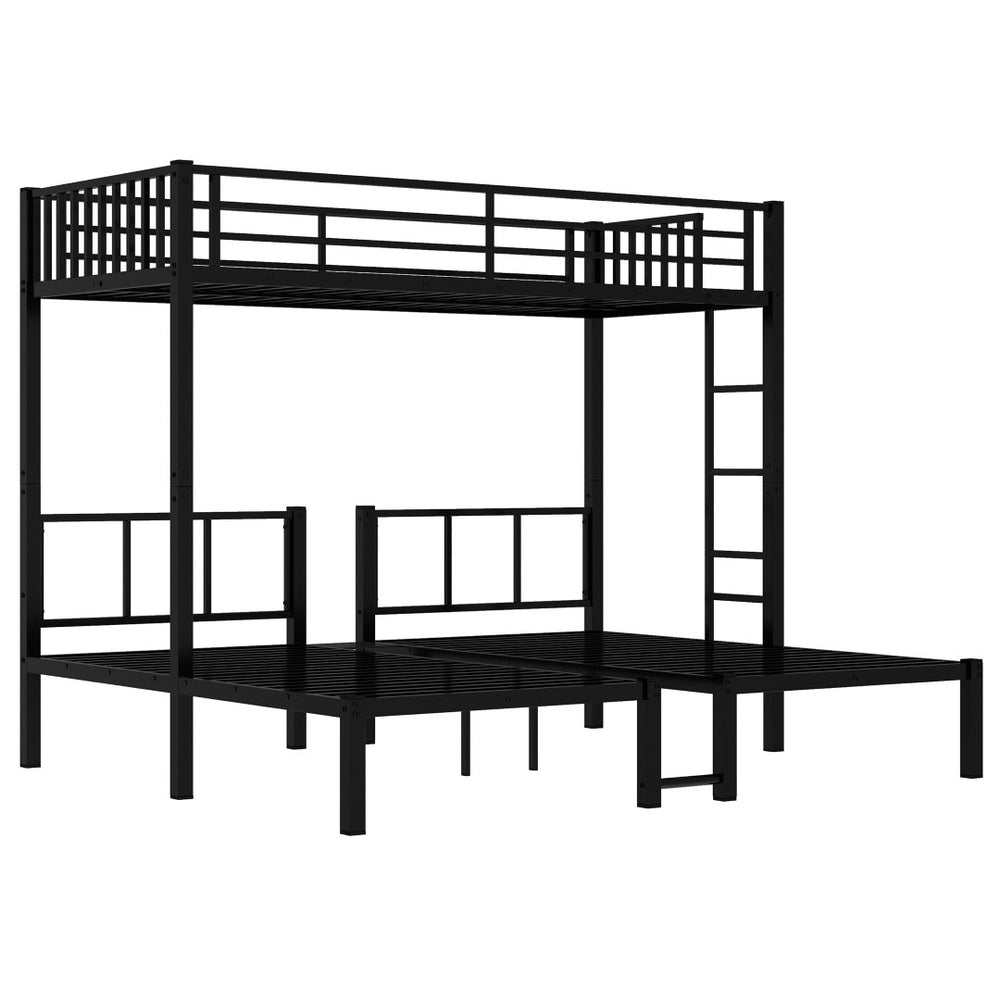 English Elm Twin Metal Triple Bunk Bed With Built-In Shelving, Space-Saving Design For Kids & Guests, Black Finish W1580S00118-GIGA