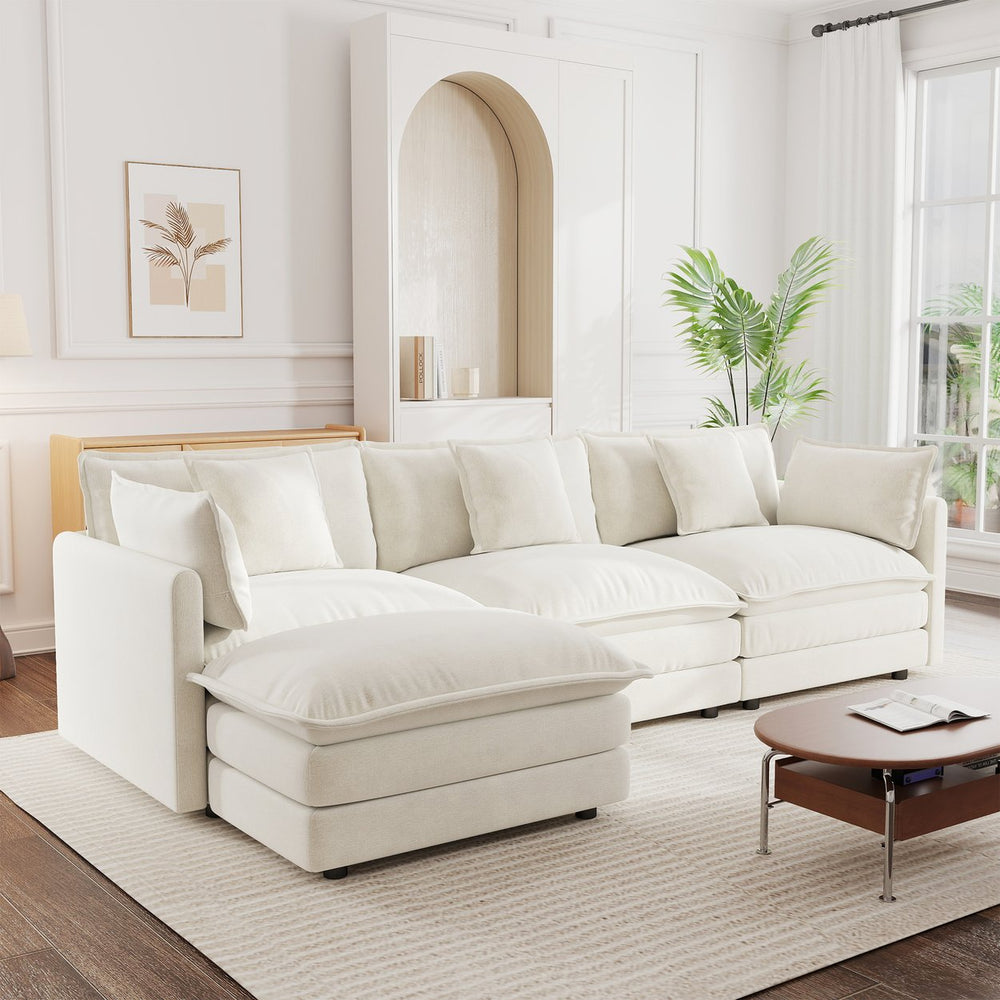 English Elm Free Modular Chenille Sectional Sofa with Reversible Ottoman for Living Room W714S00559