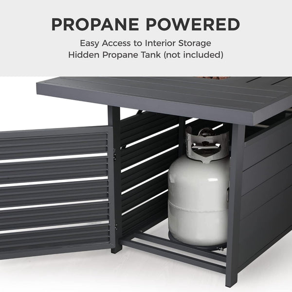 English Elm 54.3 Inch Aluminum Rectangular Propane Fire Table with Convertible Lid for Patio Dark Gray B082S00071