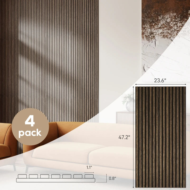 English Elm Wood Slat Acoustic Wall Panels Set of 4 Mdf Walnut Finish for Office or Media Room T3971P502019