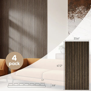 English Elm Wood Slat Acoustic Wall Panels Set of 4 Mdf Walnut Finish for Office or Media Room T3971P502019