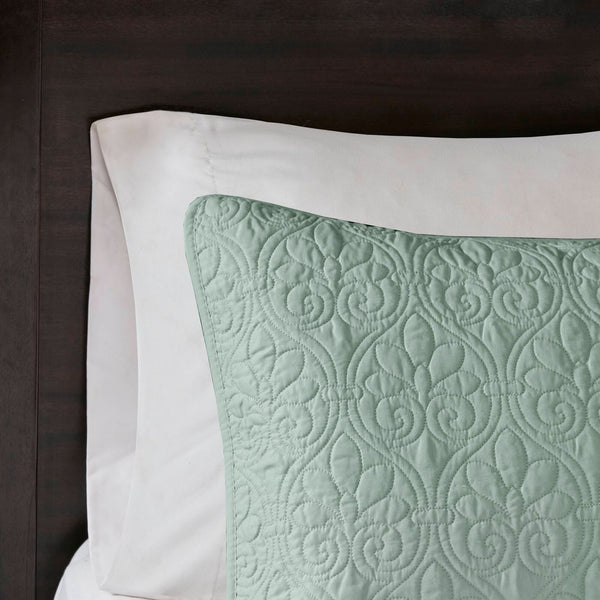 JLA Home Madison Park - 3 Reversible Quilt Set with Textured Stitching, Prewashed Cotton Fill, Antimicrobial Freshness, Machine Washable Seafoam MP13-154